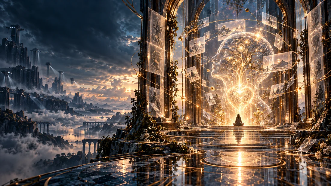 A luminous sanctuary of mind and memory protected from distant surveillance structures.